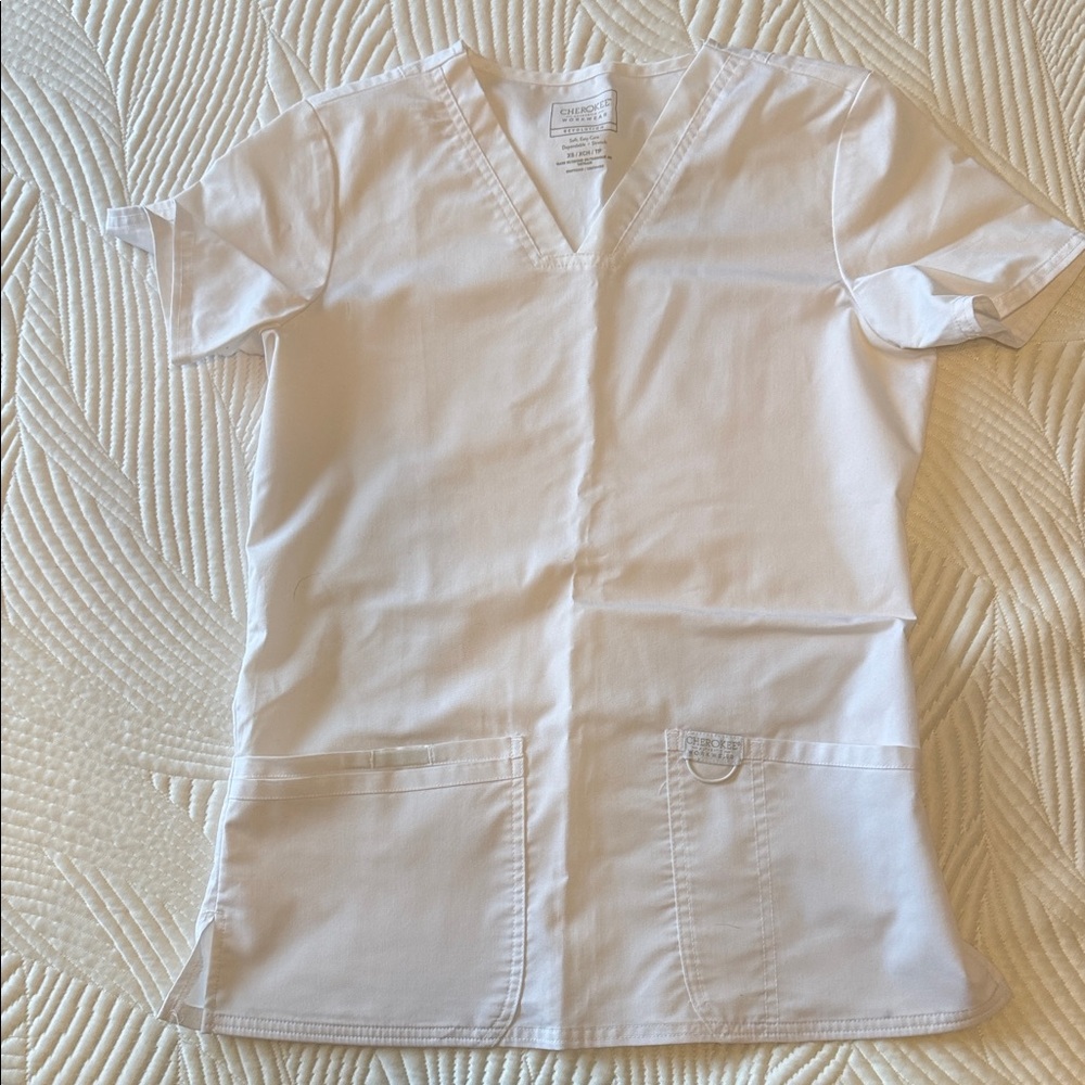 Cherokee White V-Neck Scrub Top